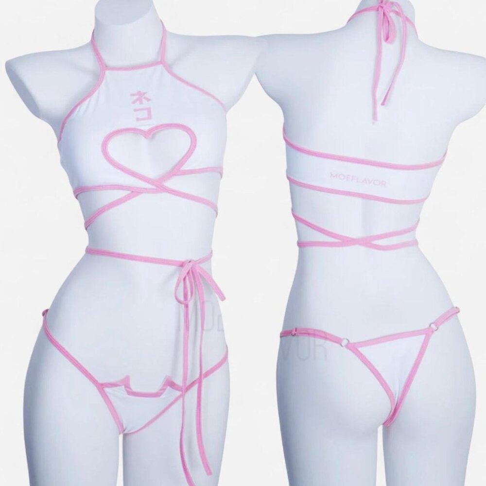 Moe flavour pink and white neko bikini swimsuit brand new